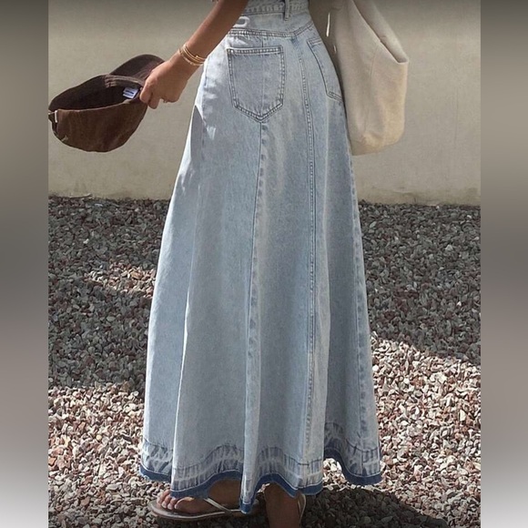 Light Blue Denim Maxi Skirt - Picture 3 of 5